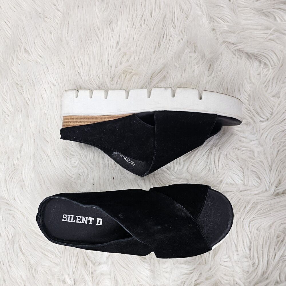 Anthropologie SILENT D Racket Black Suede Platfrom Sandals Size 38